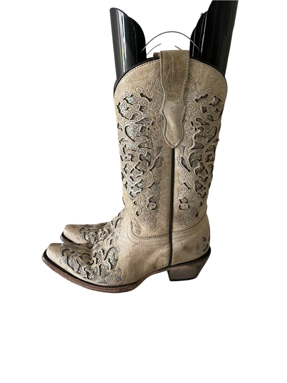 Corral Women's White Glitter Inlay and Crystal boots Sz:3